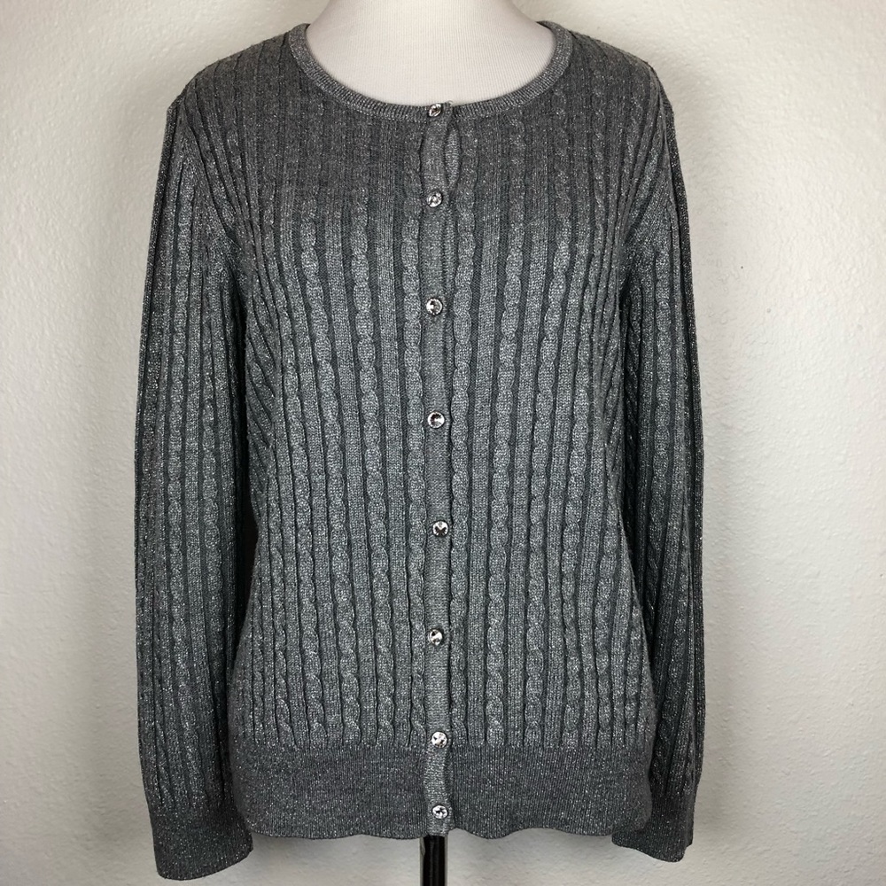 New York & Company silver cable knit cardigan M